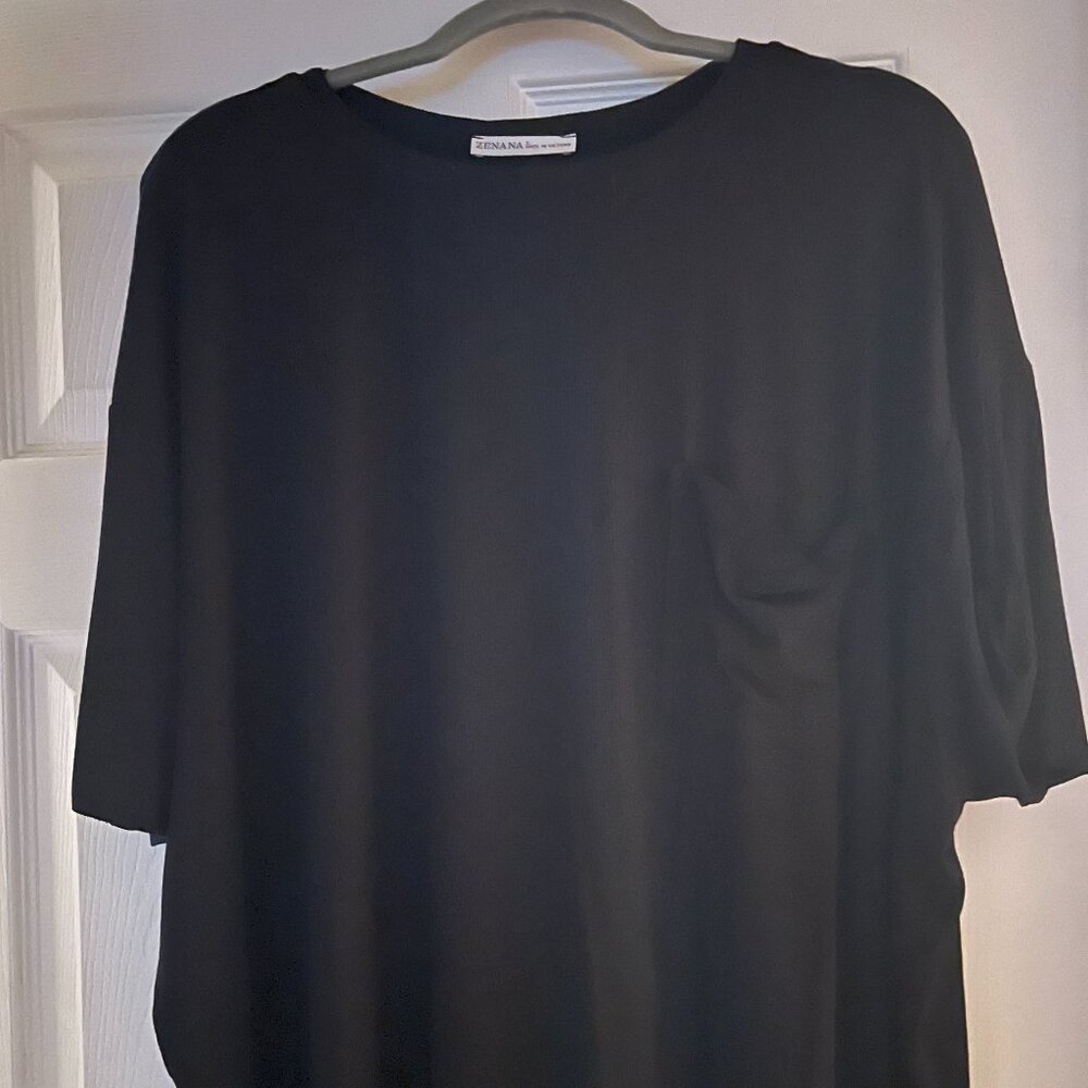 Zenana Oversized Ribbed Round Neck Short Sleeve Pocket Tee
